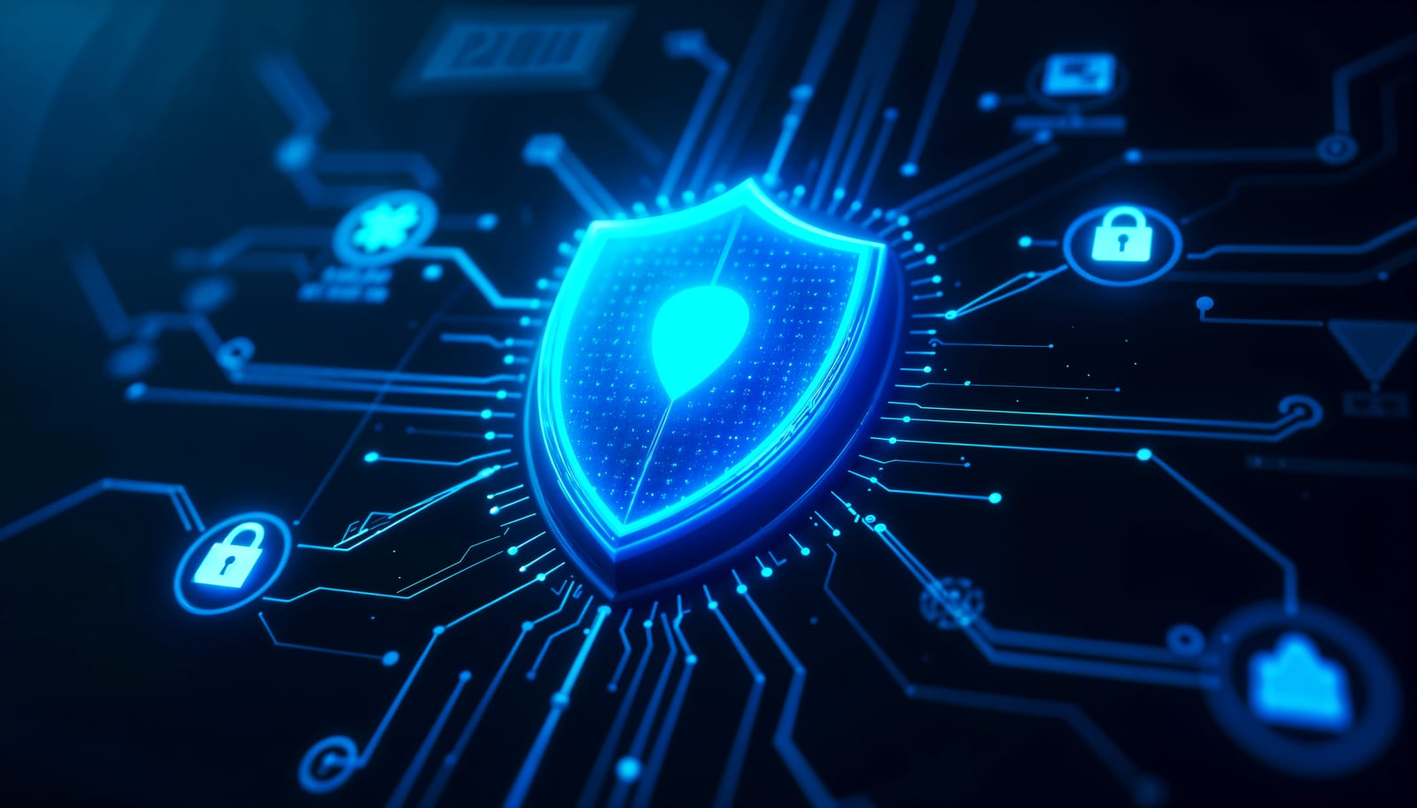Representación de un escudo de seguridad sobre una red de datos